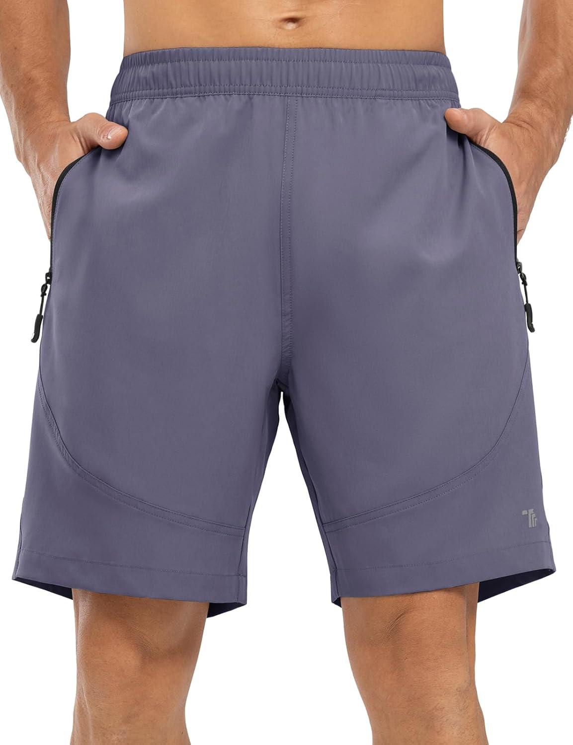 imageTBMPOY Mens Hiking Shorts Lightweight Outdoor Sports Shorts 7quot Quick Dry Athletic Running Gym Shorts with Zipper PocketsPurple Gray
