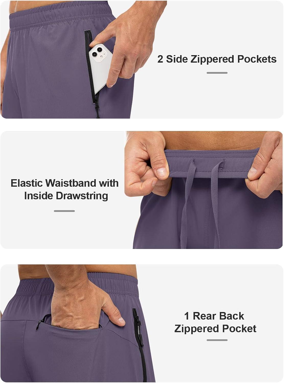 imageTBMPOY Mens Hiking Shorts Lightweight Outdoor Sports Shorts 7quot Quick Dry Athletic Running Gym Shorts with Zipper PocketsPurple Gray