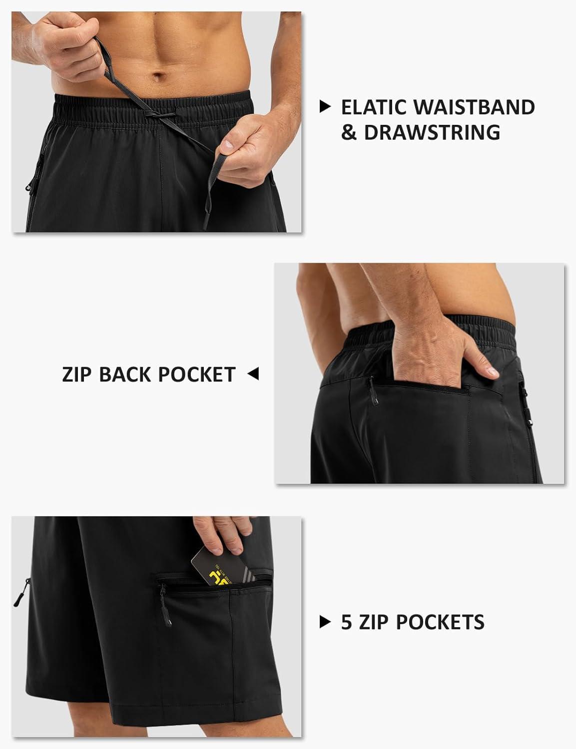 imageTBMPOY Mens Hiking Shorts with 5 Zip Pockets 9 Lightweight Outdoor Work Athletic Travel Short for Men Casual RunningBlack