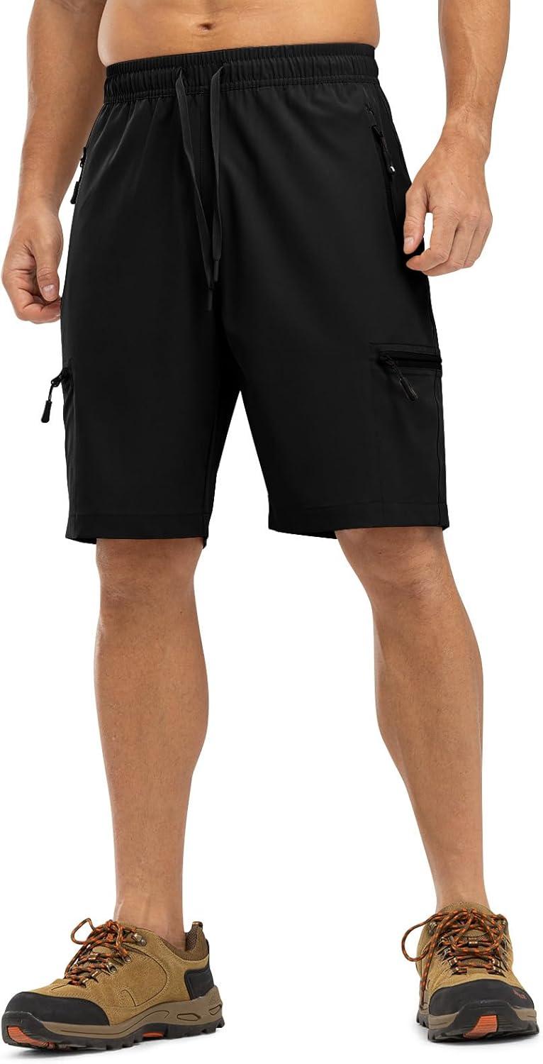 imageTBMPOY Mens Hiking Shorts with 5 Zip Pockets 9 Lightweight Outdoor Work Athletic Travel Short for Men Casual RunningBlack