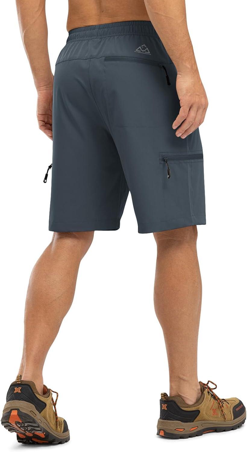 imageTBMPOY Mens Hiking Shorts with 5 Zip Pockets 9 Lightweight Outdoor Work Athletic Travel Short for Men Casual RunningCool Grey