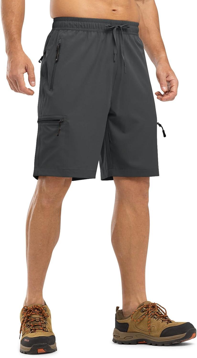 imageTBMPOY Mens Hiking Shorts with 5 Zip Pockets 9 Lightweight Outdoor Work Athletic Travel Short for Men Casual RunningDark Grey