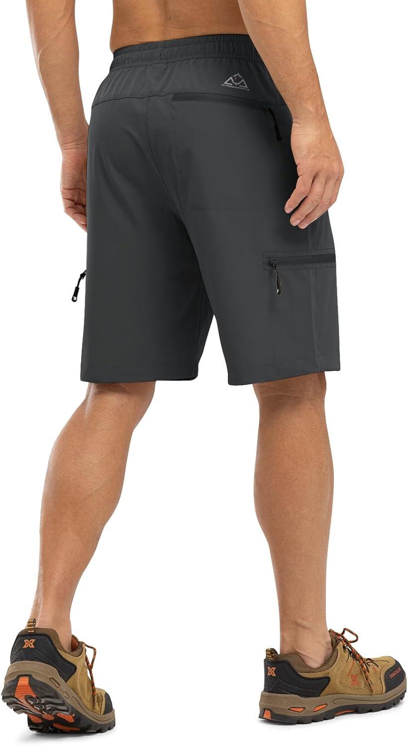 imageTBMPOY Mens Hiking Shorts with 5 Zip Pockets 9 Lightweight Outdoor Work Athletic Travel Short for Men Casual RunningDark Grey