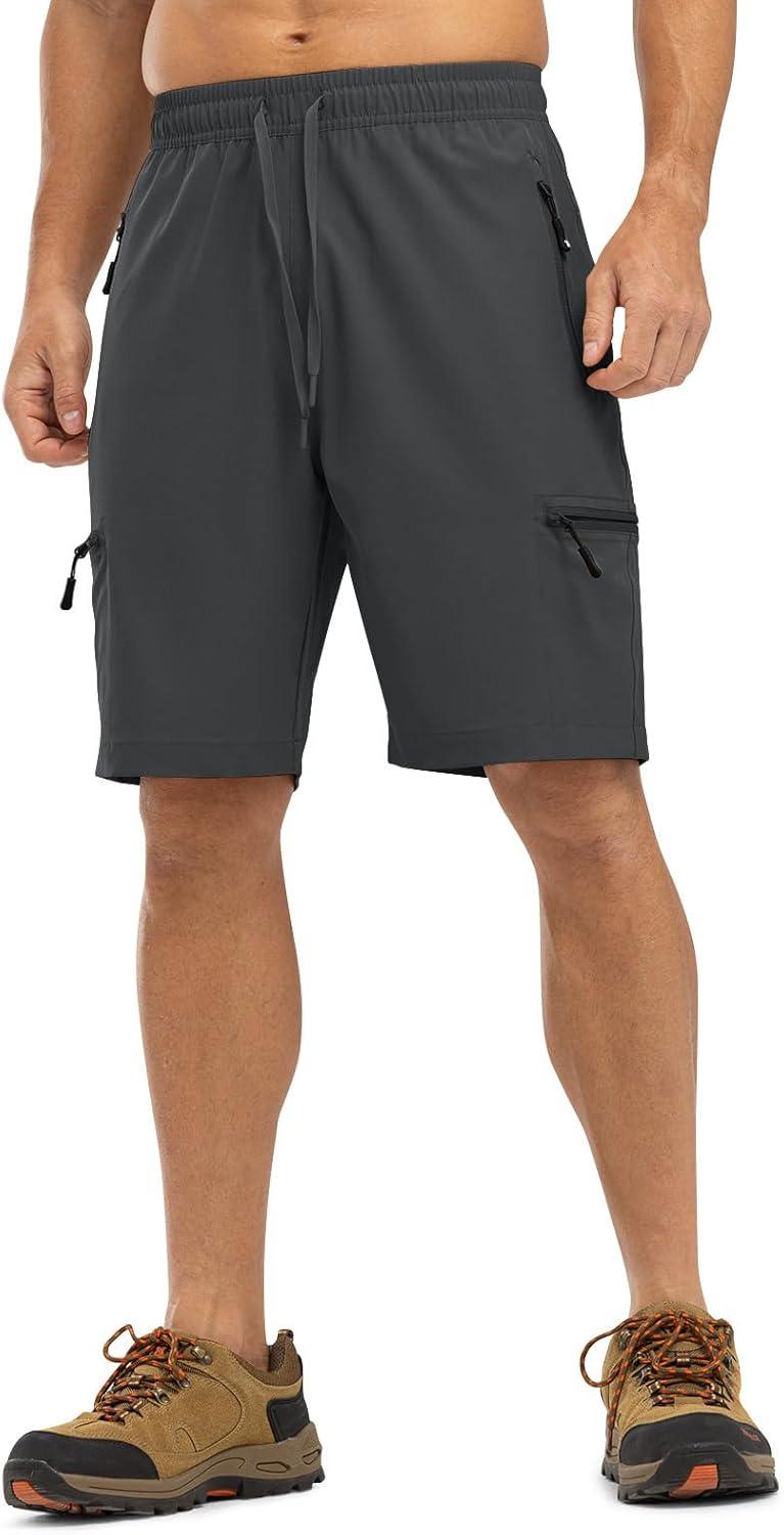 imageTBMPOY Mens Hiking Shorts with 5 Zip Pockets 9 Lightweight Outdoor Work Athletic Travel Short for Men Casual RunningDark Grey