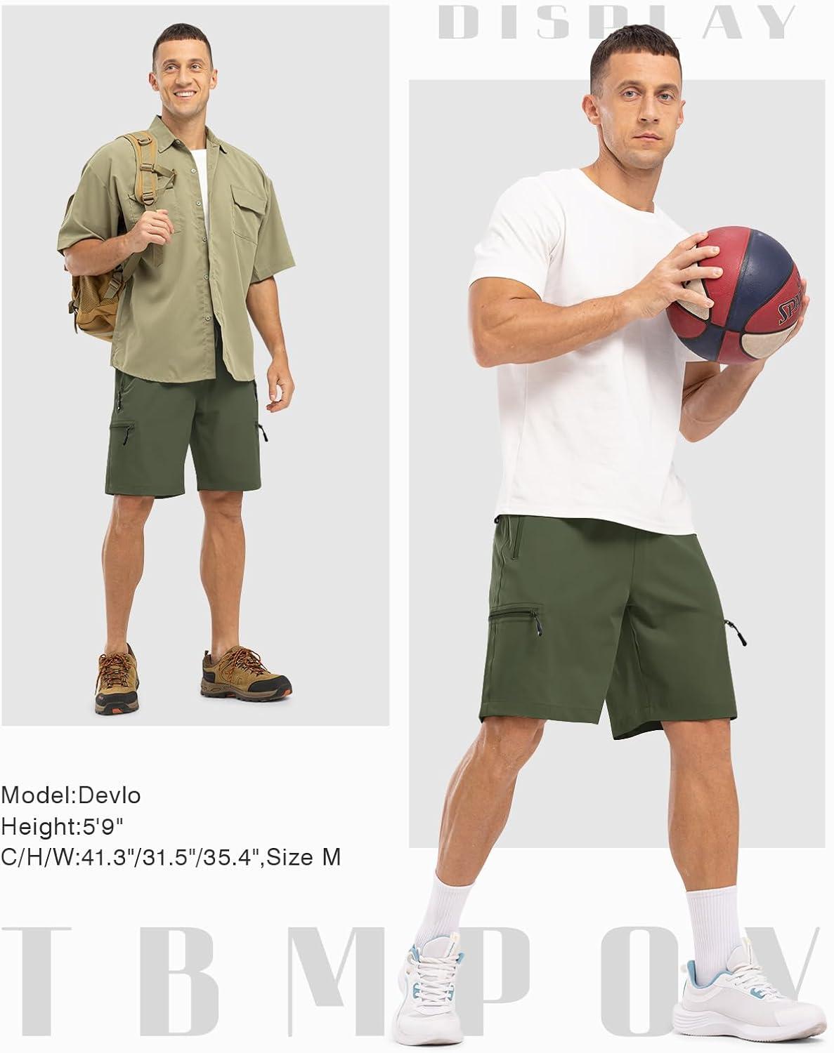 imageTBMPOY Mens Hiking Shorts with 5 Zip Pockets 9 Lightweight Outdoor Work Athletic Travel Short for Men Casual RunningGreen