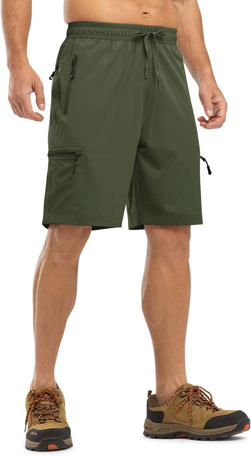 imageTBMPOY Mens Hiking Shorts with 5 Zip Pockets 9 Lightweight Outdoor Work Athletic Travel Short for Men Casual RunningGreen