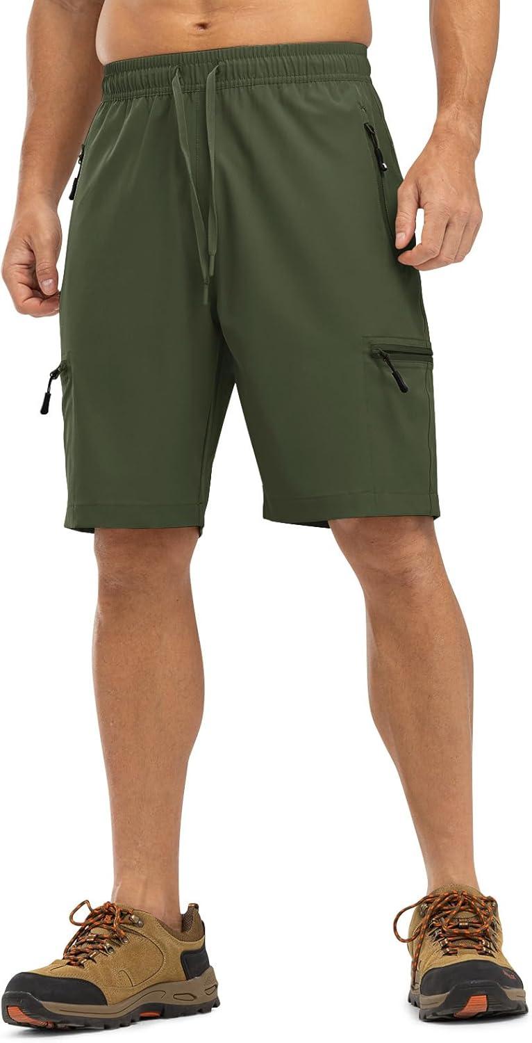 imageTBMPOY Mens Hiking Shorts with 5 Zip Pockets 9 Lightweight Outdoor Work Athletic Travel Short for Men Casual RunningGreen