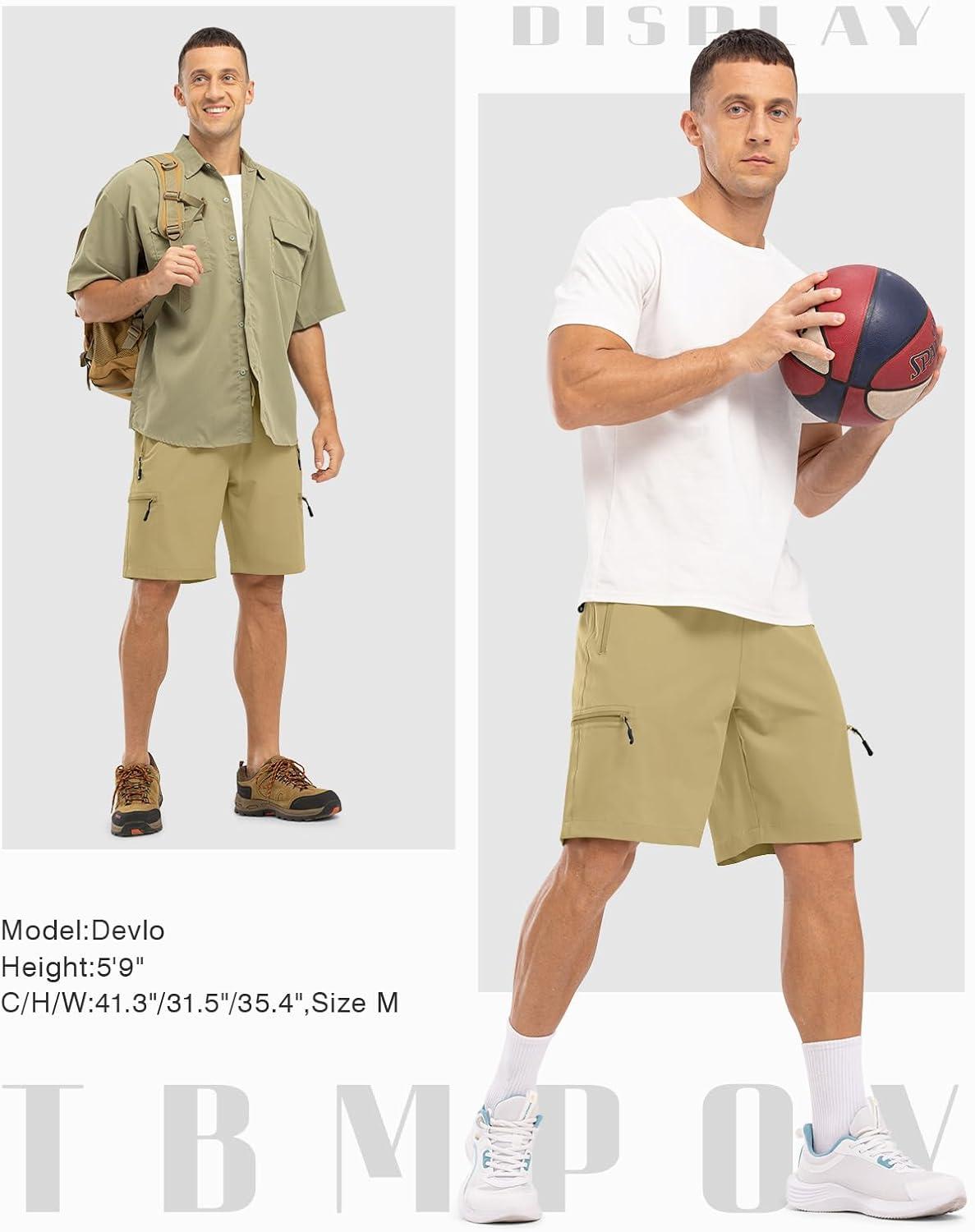imageTBMPOY Mens Hiking Shorts with 5 Zip Pockets 9 Lightweight Outdoor Work Athletic Travel Short for Men Casual RunningKhaki