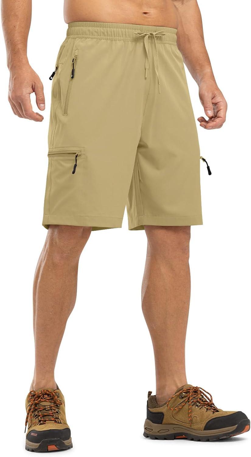 imageTBMPOY Mens Hiking Shorts with 5 Zip Pockets 9 Lightweight Outdoor Work Athletic Travel Short for Men Casual RunningKhaki