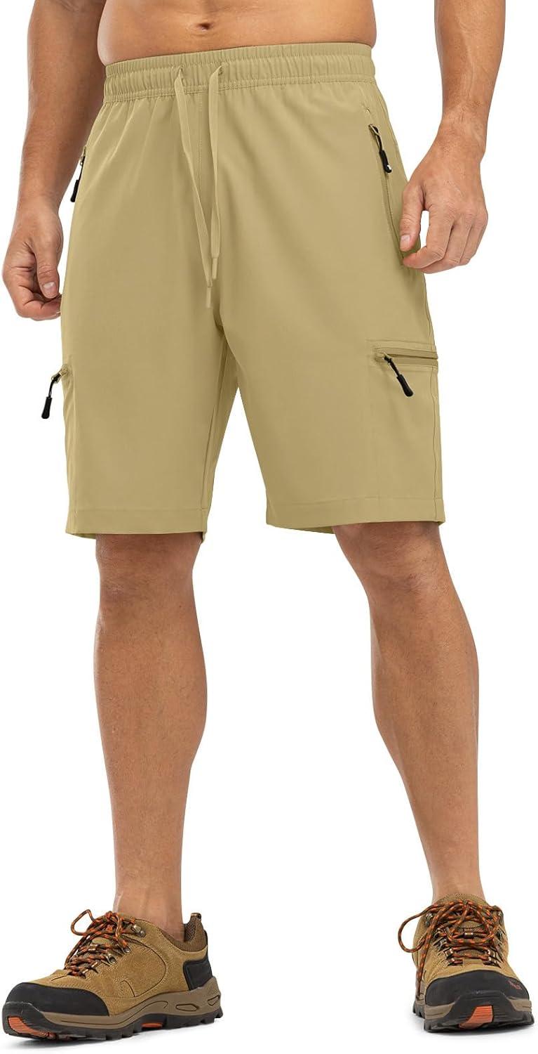 imageTBMPOY Mens Hiking Shorts with 5 Zip Pockets 9 Lightweight Outdoor Work Athletic Travel Short for Men Casual RunningKhaki