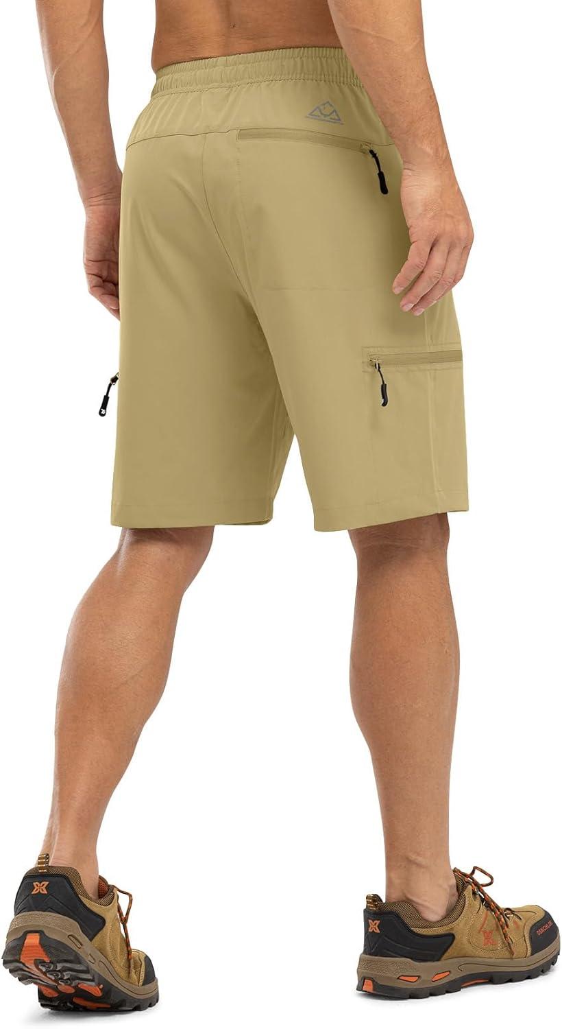 imageTBMPOY Mens Hiking Shorts with 5 Zip Pockets 9 Lightweight Outdoor Work Athletic Travel Short for Men Casual RunningKhaki