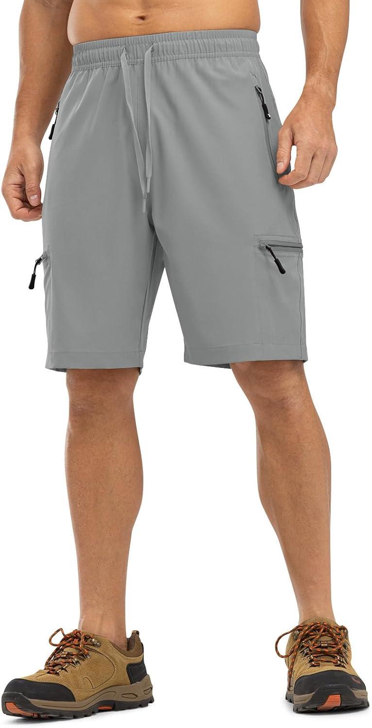 imageTBMPOY Mens Hiking Shorts with 5 Zip Pockets 9 Lightweight Outdoor Work Athletic Travel Short for Men Casual RunningLight Grey