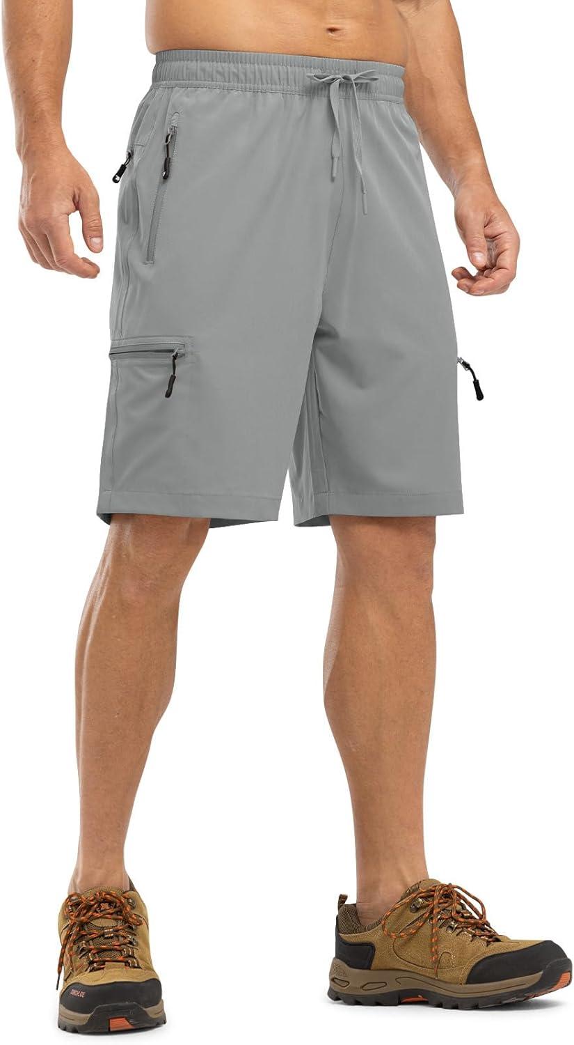 imageTBMPOY Mens Hiking Shorts with 5 Zip Pockets 9 Lightweight Outdoor Work Athletic Travel Short for Men Casual RunningLight Grey