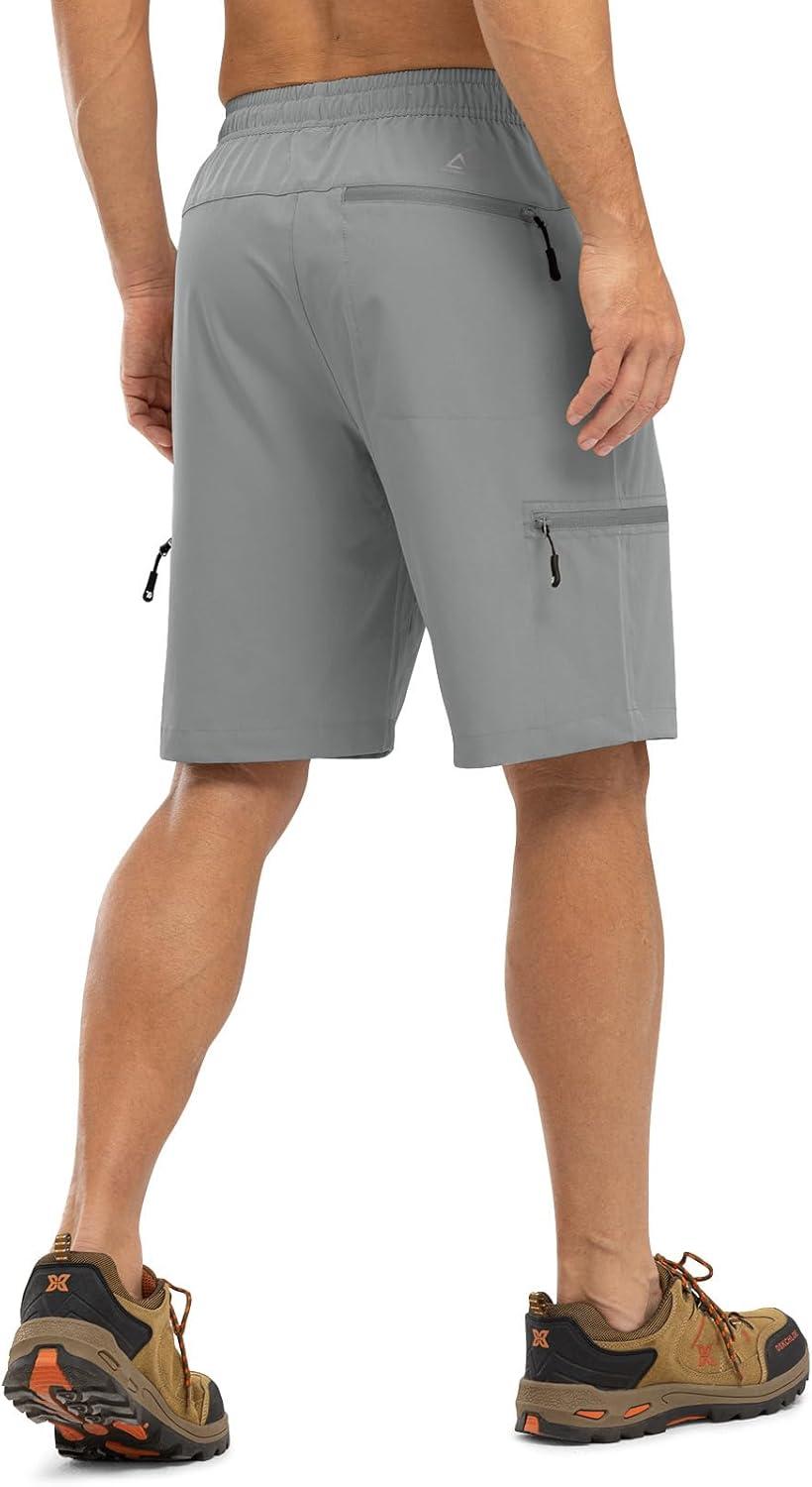 imageTBMPOY Mens Hiking Shorts with 5 Zip Pockets 9 Lightweight Outdoor Work Athletic Travel Short for Men Casual RunningLight Grey