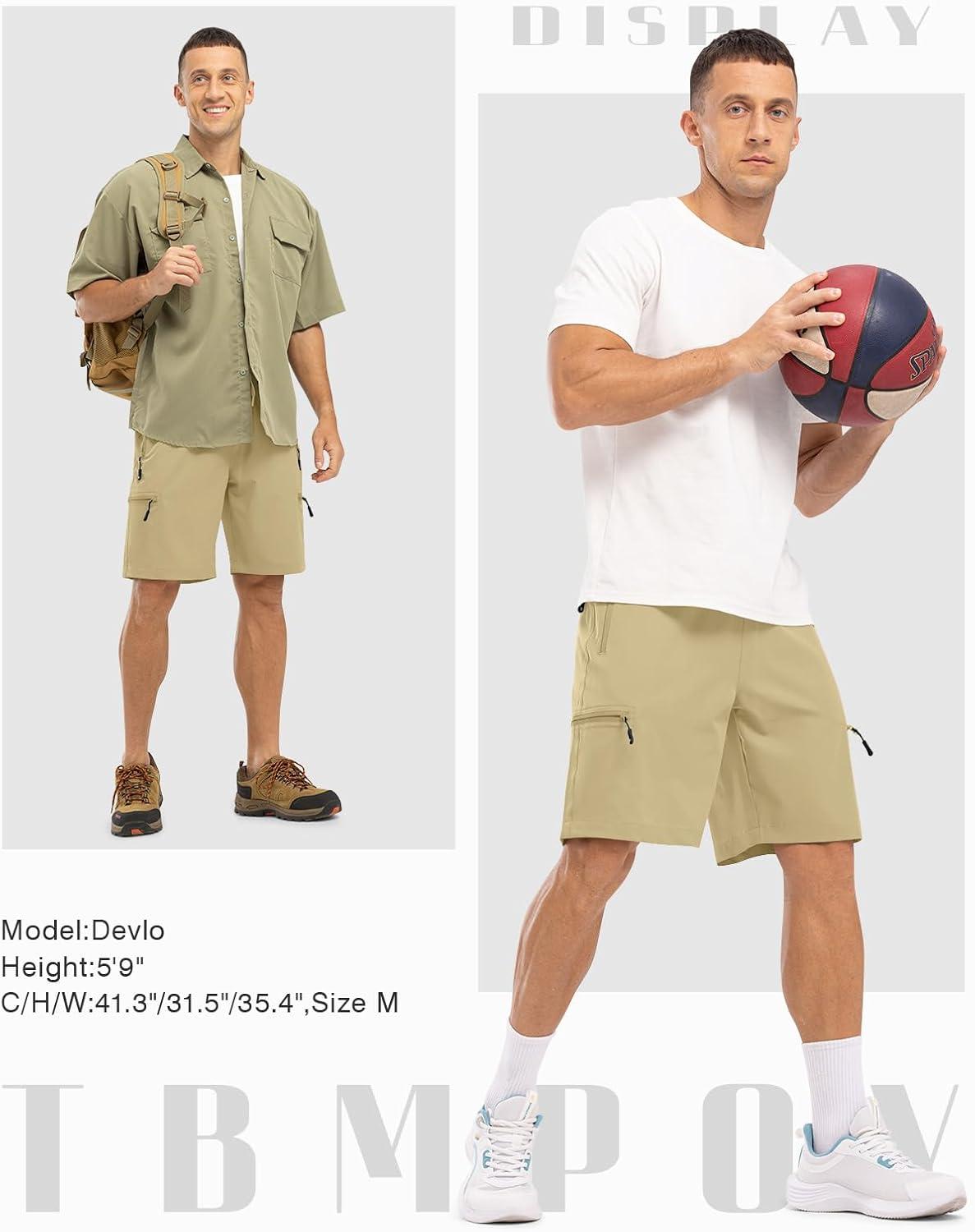 imageTBMPOY Mens Hiking Shorts with 5 Zip Pockets 9 Lightweight Outdoor Work Athletic Travel Short for Men Casual RunningLight Khaki