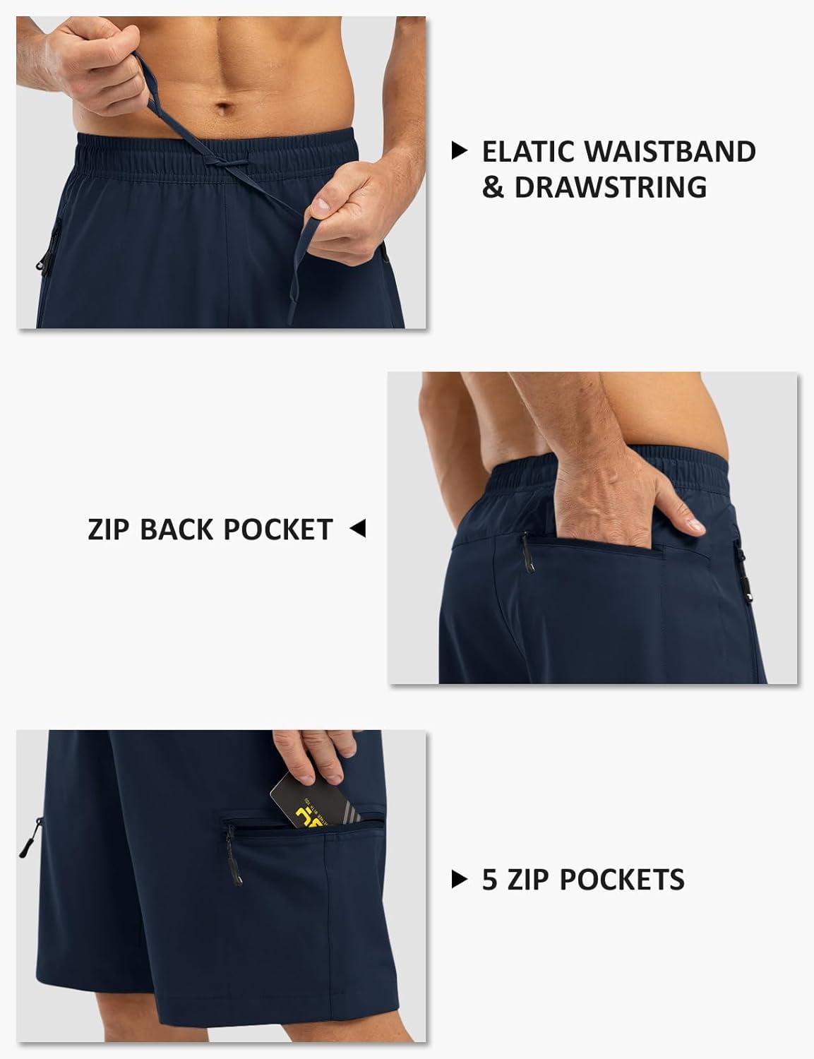imageTBMPOY Mens Hiking Shorts with 5 Zip Pockets 9 Lightweight Outdoor Work Athletic Travel Short for Men Casual RunningNavy