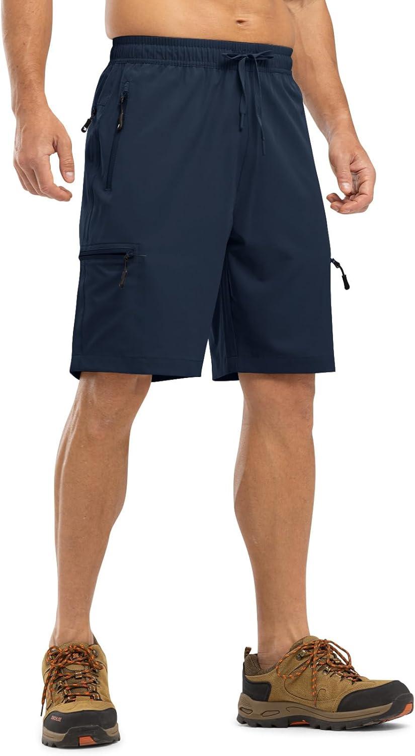 imageTBMPOY Mens Hiking Shorts with 5 Zip Pockets 9 Lightweight Outdoor Work Athletic Travel Short for Men Casual RunningNavy