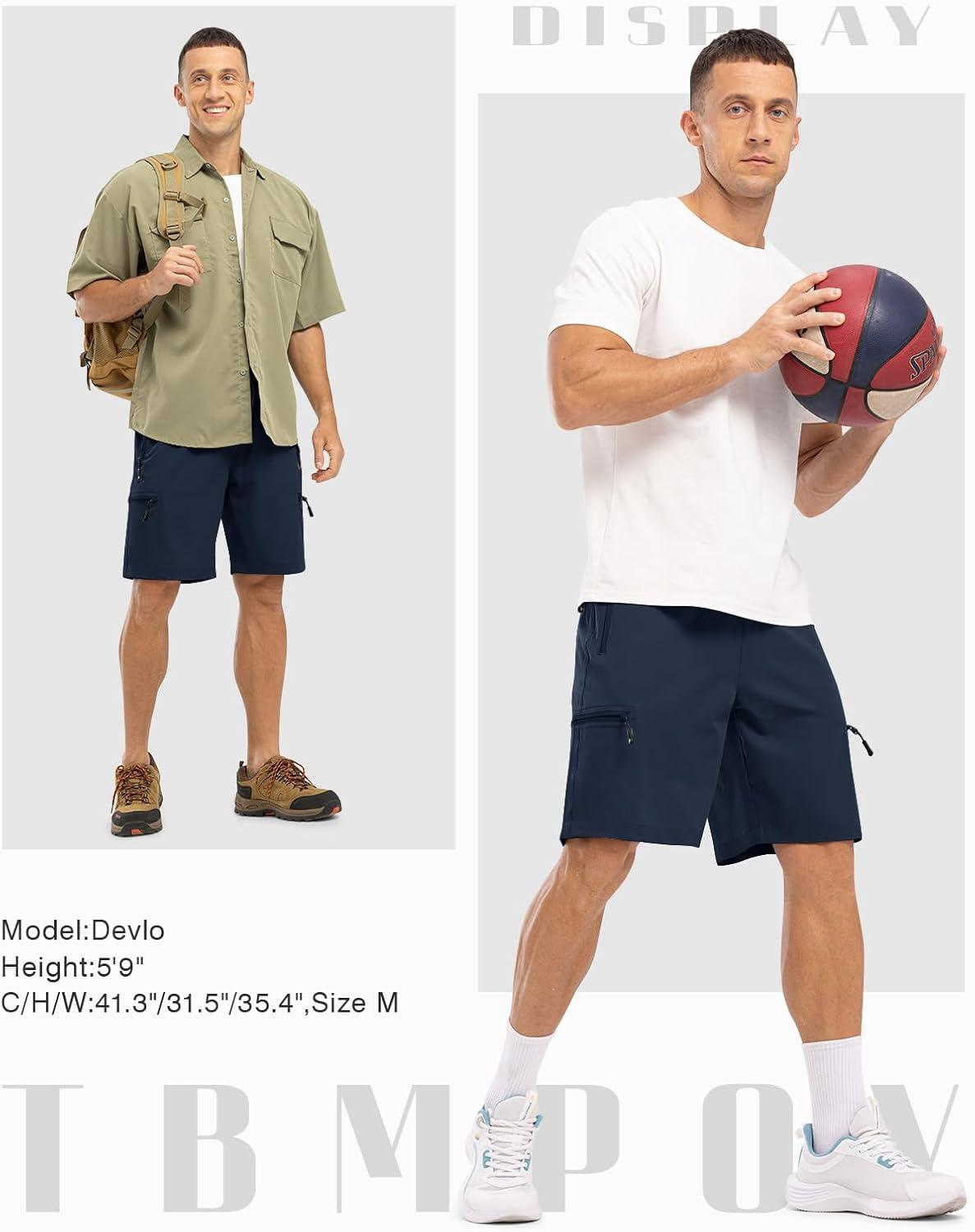 imageTBMPOY Mens Hiking Shorts with 5 Zip Pockets 9 Lightweight Outdoor Work Athletic Travel Short for Men Casual RunningNavy