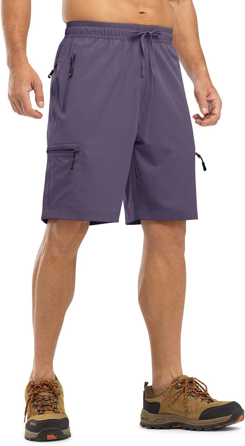 imageTBMPOY Mens Hiking Shorts with 5 Zip Pockets 9 Lightweight Outdoor Work Athletic Travel Short for Men Casual RunningPurple Grey
