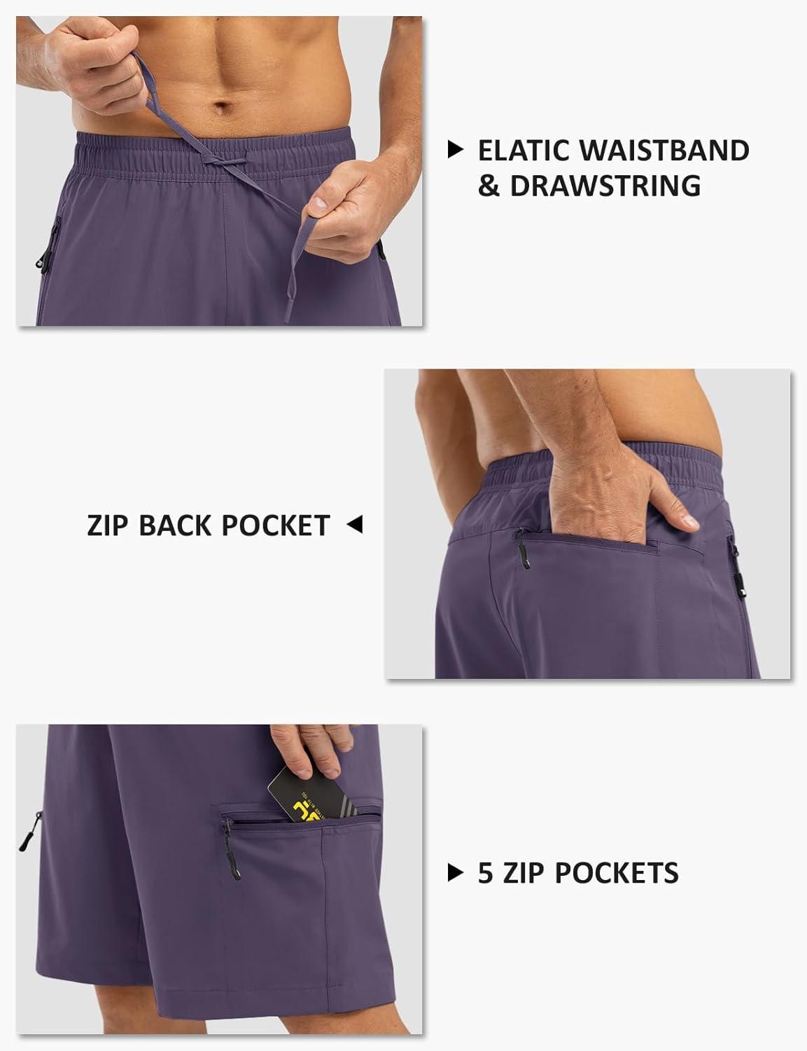 imageTBMPOY Mens Hiking Shorts with 5 Zip Pockets 9 Lightweight Outdoor Work Athletic Travel Short for Men Casual RunningPurple Grey