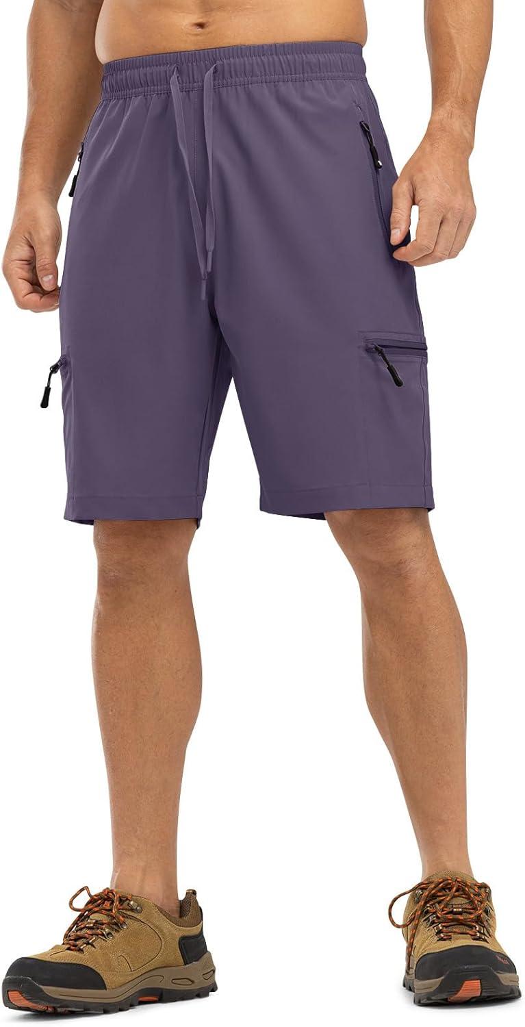 imageTBMPOY Mens Hiking Shorts with 5 Zip Pockets 9 Lightweight Outdoor Work Athletic Travel Short for Men Casual RunningPurple Grey