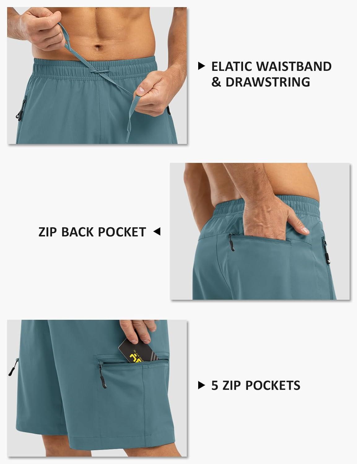 imageTBMPOY Mens Hiking Shorts with 5 Zip Pockets 9 Lightweight Outdoor Work Athletic Travel Short for Men Casual RunningStone Blue