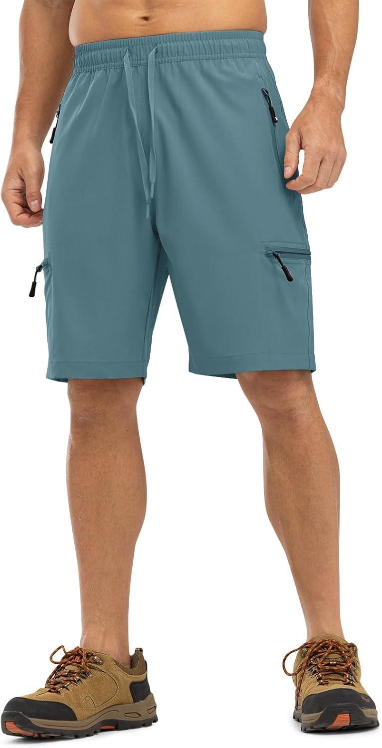 imageTBMPOY Mens Hiking Shorts with 5 Zip Pockets 9 Lightweight Outdoor Work Athletic Travel Short for Men Casual RunningStone Blue