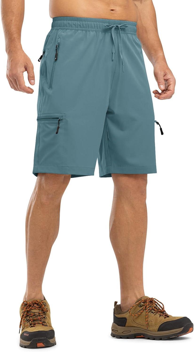 imageTBMPOY Mens Hiking Shorts with 5 Zip Pockets 9 Lightweight Outdoor Work Athletic Travel Short for Men Casual RunningStone Blue