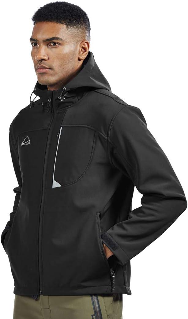 imageTBMPOY Mens Hooded Softshell Jacket Waterproof Windproof Ski Hiking Outerwear Fleece Lined Winter Coat1black