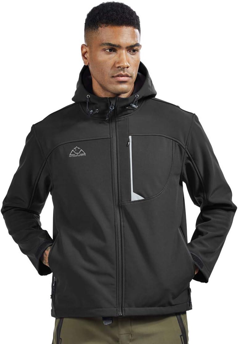 imageTBMPOY Mens Hooded Softshell Jacket Waterproof Windproof Ski Hiking Outerwear Fleece Lined Winter Coat1black