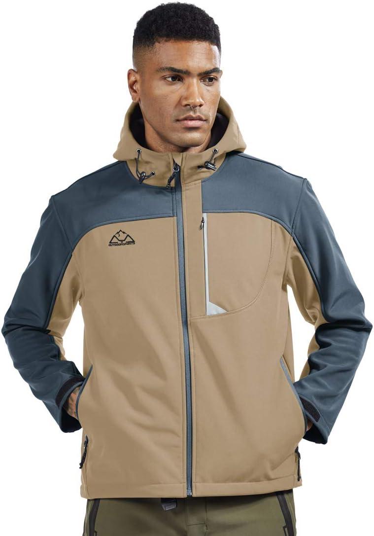 imageTBMPOY Mens Hooded Softshell Jacket Waterproof Windproof Ski Hiking Outerwear Fleece Lined Winter Coat3khaki