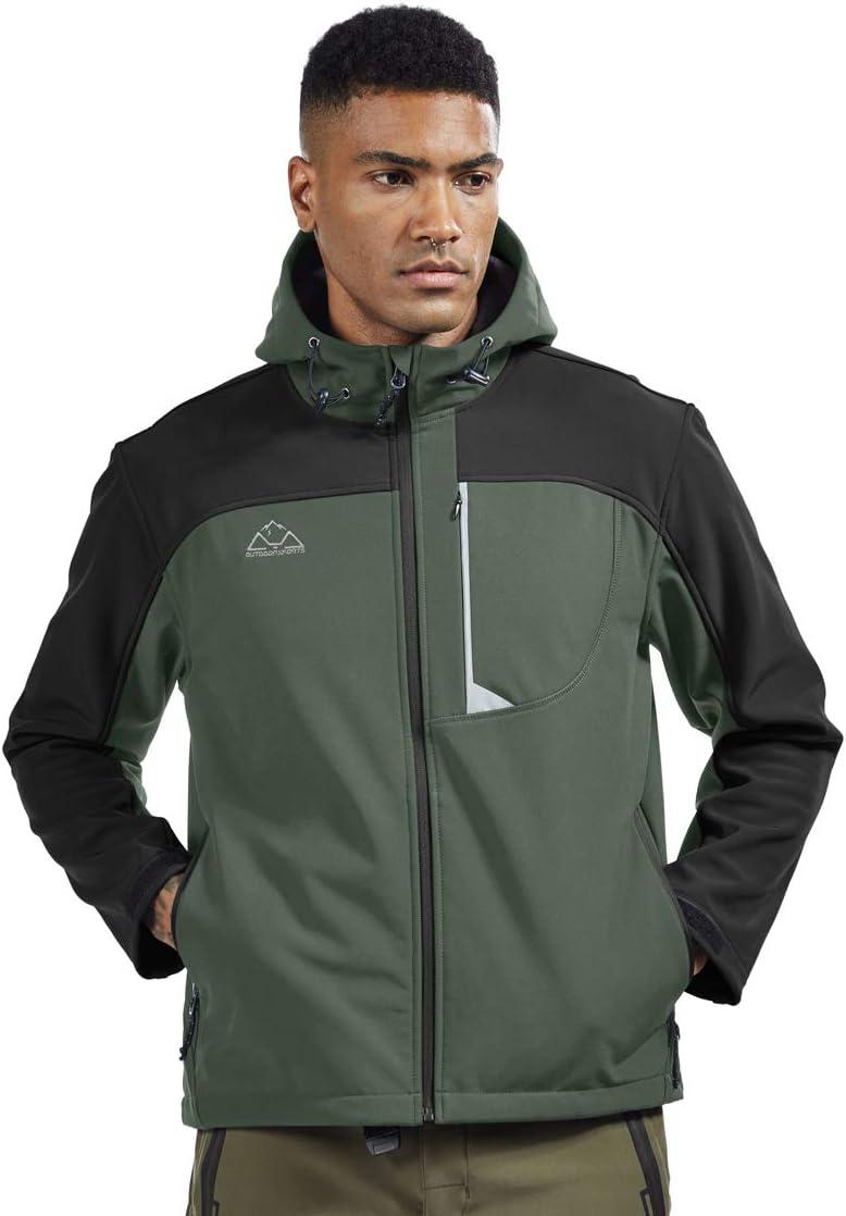 imageTBMPOY Mens Hooded Softshell Jacket Waterproof Windproof Ski Hiking Outerwear Fleece Lined Winter Coat4army Green