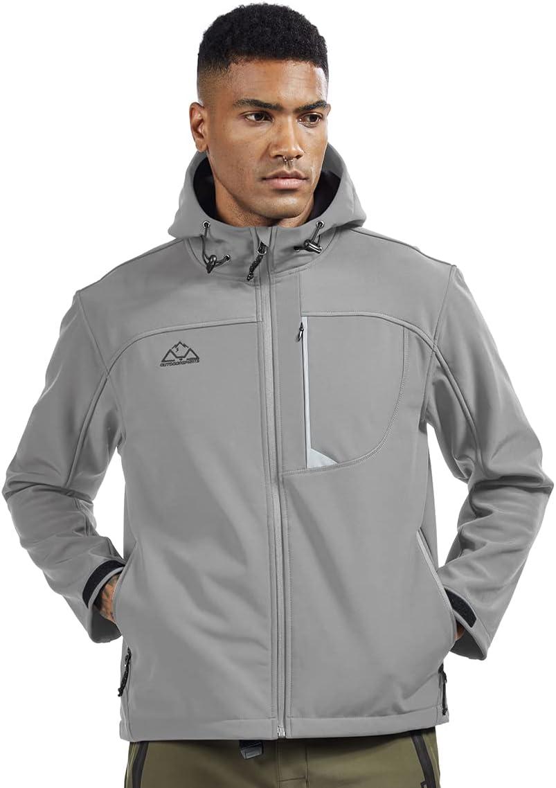 imageTBMPOY Mens Hooded Softshell Jacket Waterproof Windproof Ski Hiking Outerwear Fleece Lined Winter Coat7light Grey