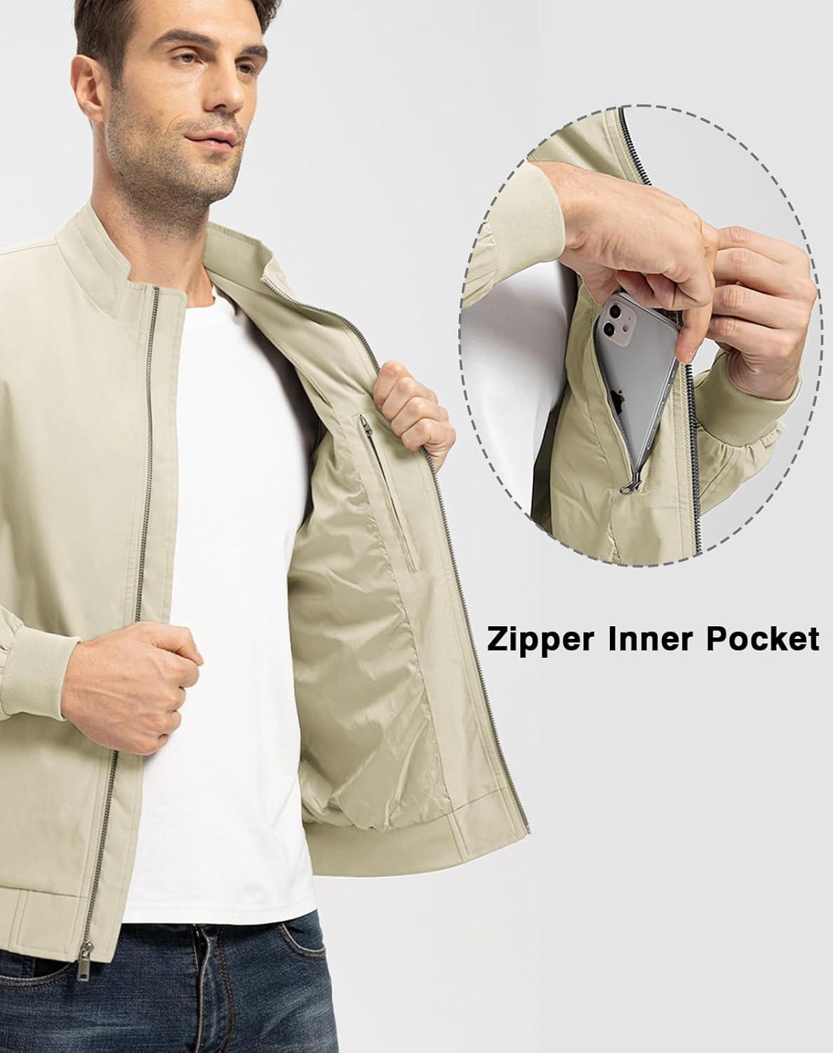 imageTBMPOY Mens Light Jackets Waterproof Bomber Work Jacket Causal Windbreaker Full Zip Golf Dress Outwear CoatsBeige02 Style