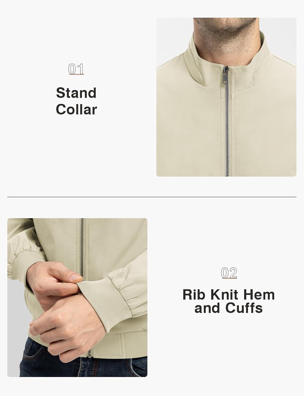 imageTBMPOY Mens Light Jackets Waterproof Bomber Work Jacket Causal Windbreaker Full Zip Golf Dress Outwear CoatsBeige02 Style