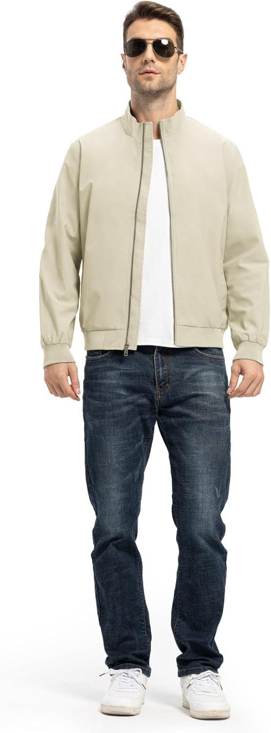 imageTBMPOY Mens Light Jackets Waterproof Bomber Work Jacket Causal Windbreaker Full Zip Golf Dress Outwear CoatsBeige02 Style