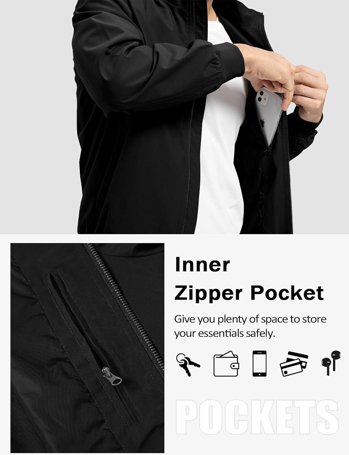 imageTBMPOY Mens Light Jackets Waterproof Bomber Work Jacket Causal Windbreaker Full Zip Golf Dress Outwear CoatsBlack02 Style