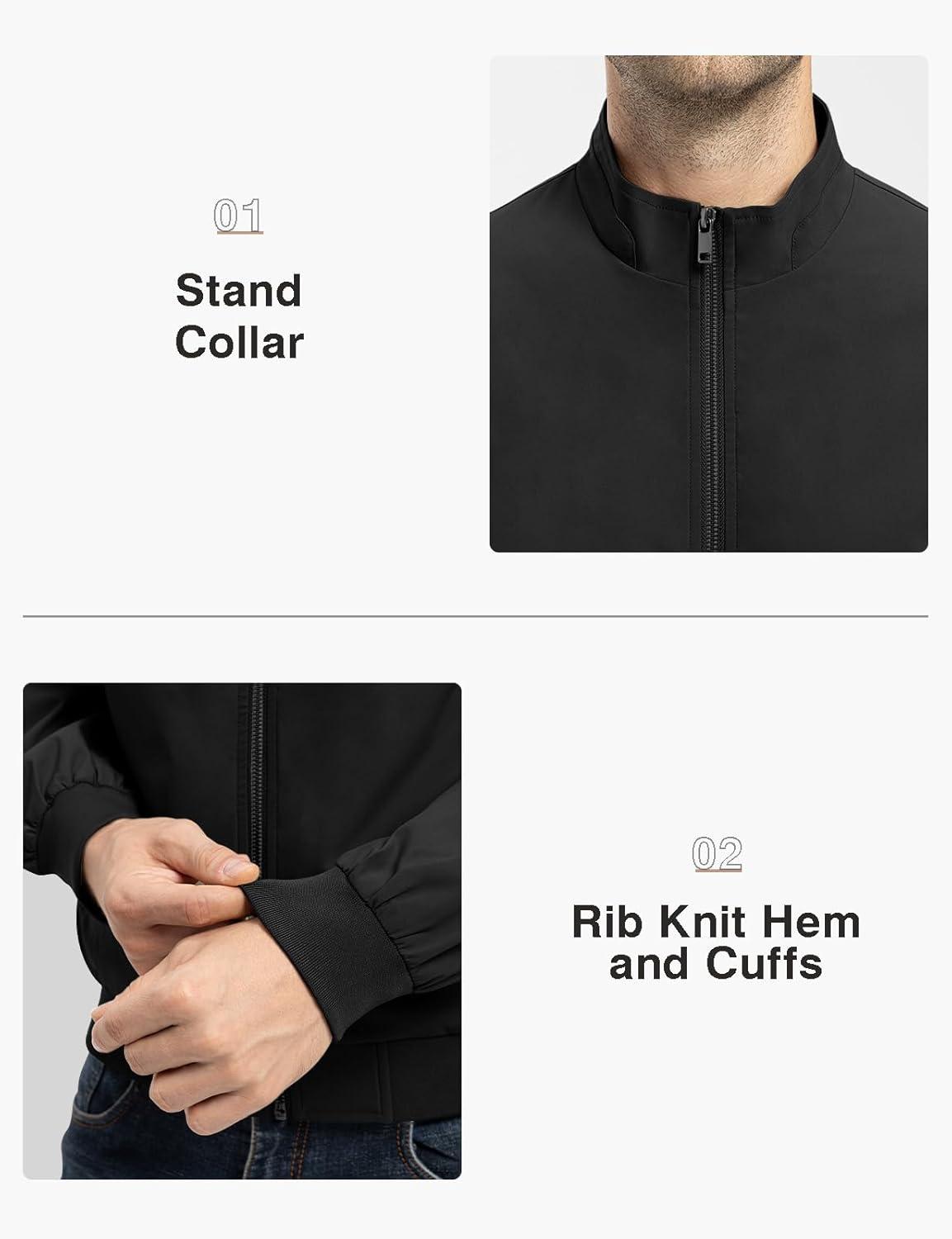 imageTBMPOY Mens Light Jackets Waterproof Bomber Work Jacket Causal Windbreaker Full Zip Golf Dress Outwear CoatsBlack02 Style