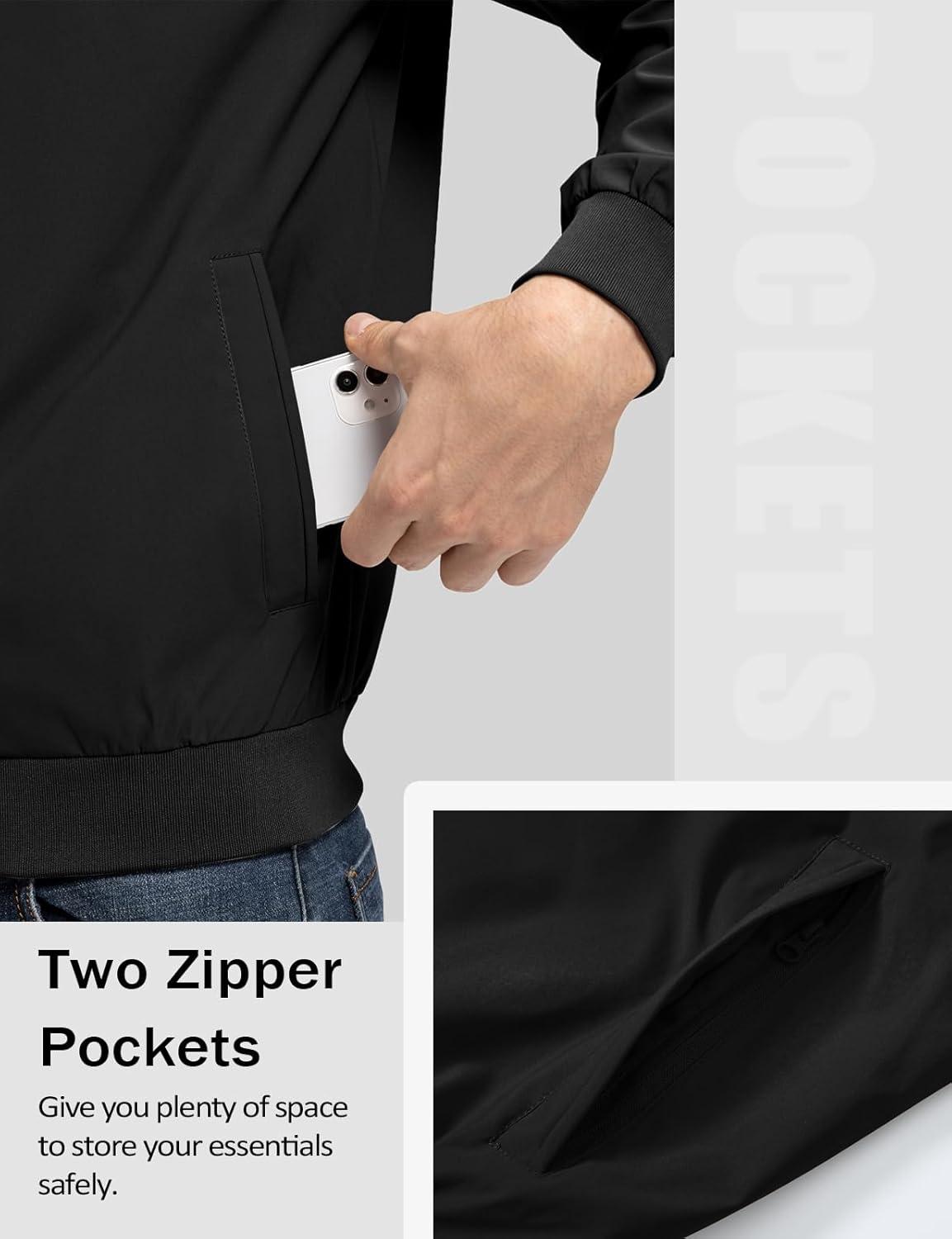 imageTBMPOY Mens Light Jackets Waterproof Bomber Work Jacket Causal Windbreaker Full Zip Golf Dress Outwear CoatsBlack02 Style