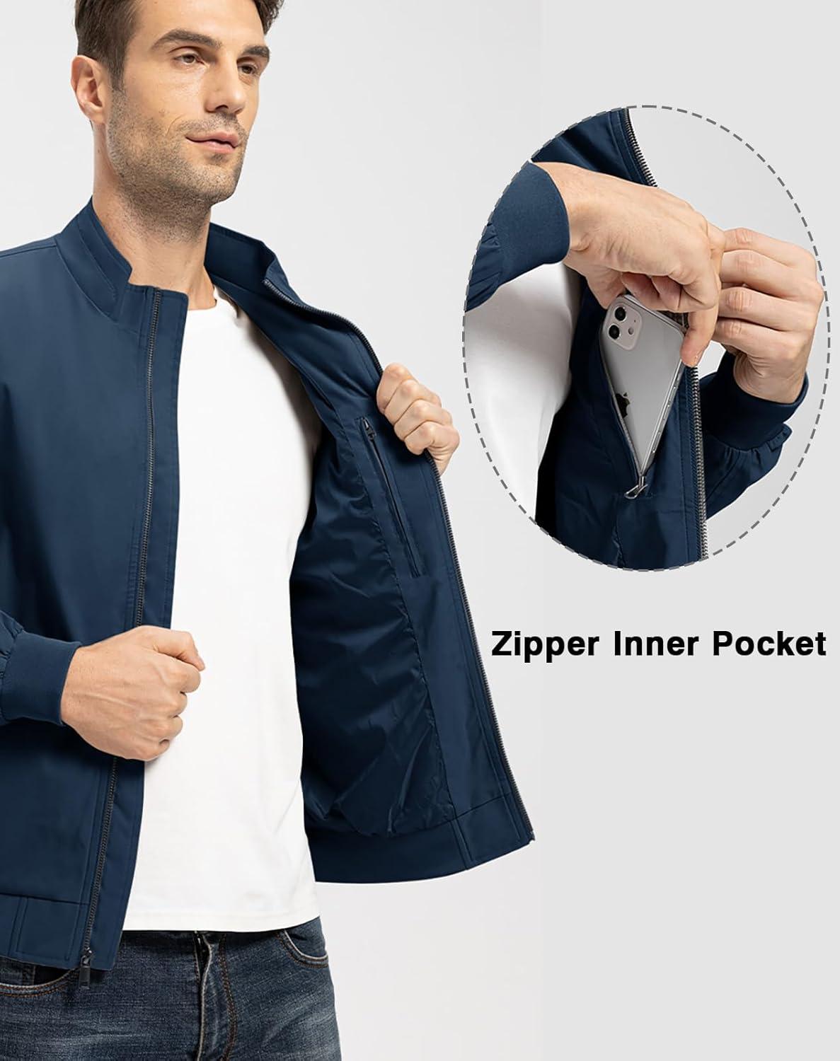 imageTBMPOY Mens Light Jackets Waterproof Bomber Work Jacket Causal Windbreaker Full Zip Golf Dress Outwear CoatsBlue02 Style