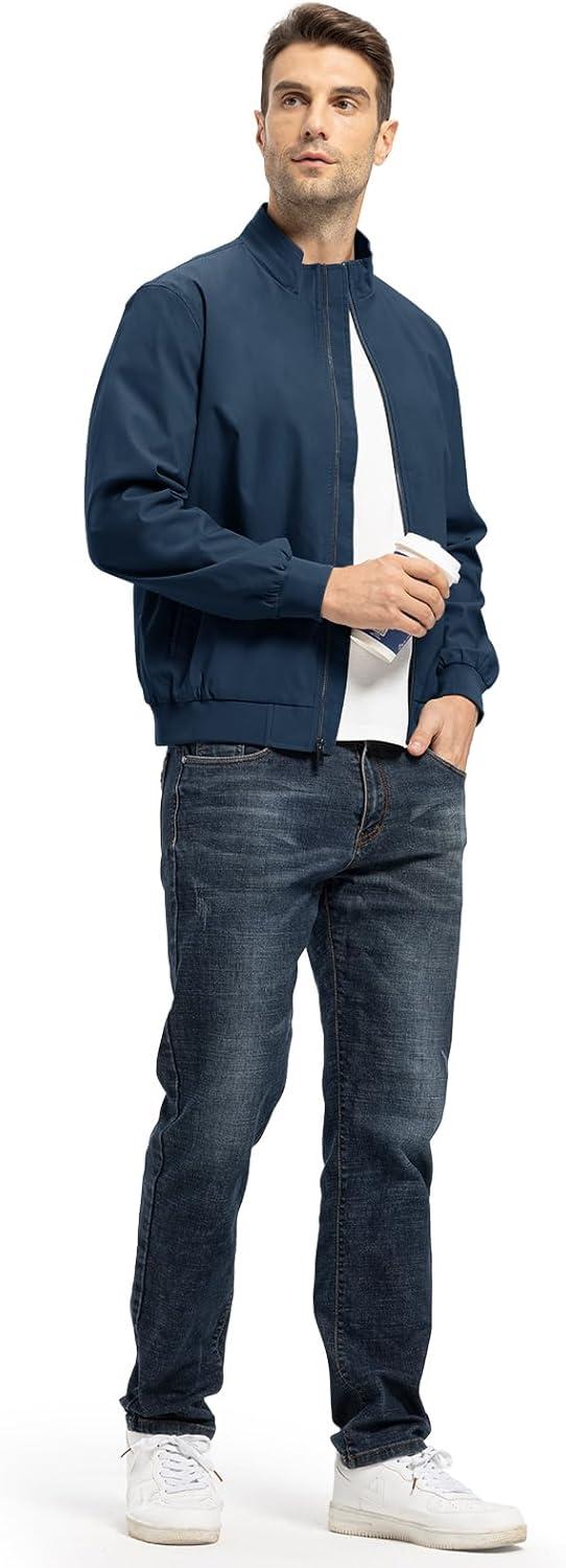 imageTBMPOY Mens Light Jackets Waterproof Bomber Work Jacket Causal Windbreaker Full Zip Golf Dress Outwear CoatsBlue02 Style