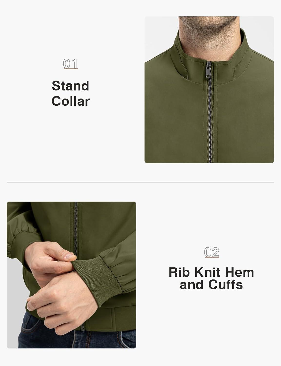 imageTBMPOY Mens Light Jackets Waterproof Bomber Work Jacket Causal Windbreaker Full Zip Golf Dress Outwear CoatsGreen02 Style