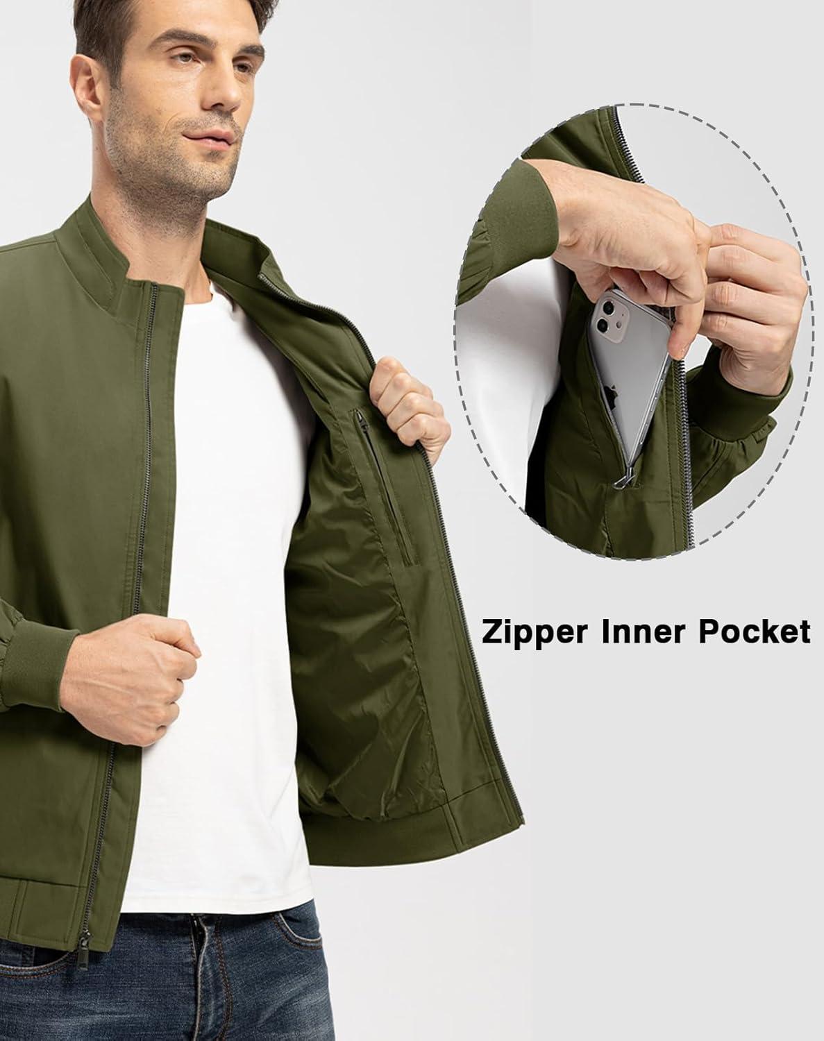 imageTBMPOY Mens Light Jackets Waterproof Bomber Work Jacket Causal Windbreaker Full Zip Golf Dress Outwear CoatsGreen02 Style