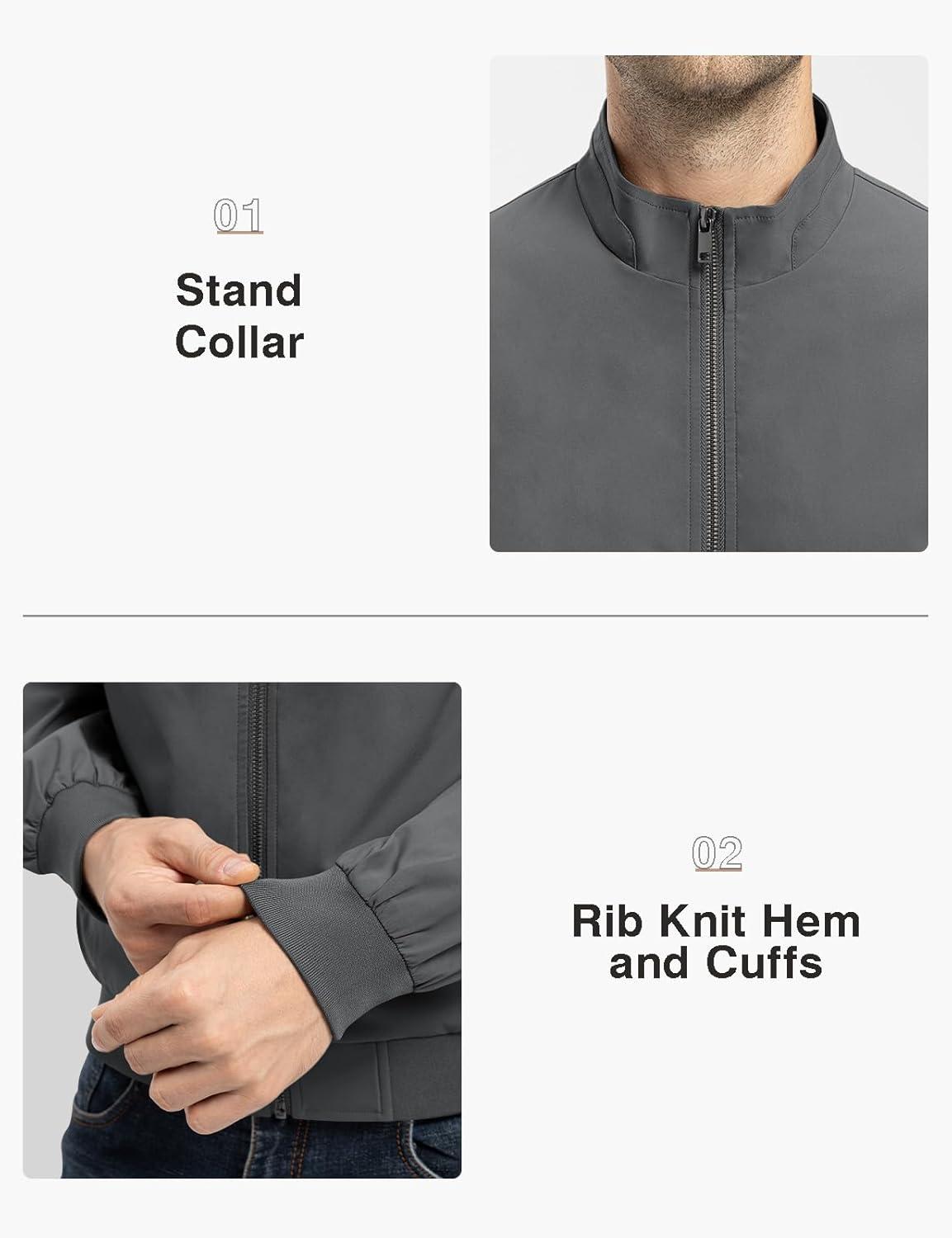 imageTBMPOY Mens Light Jackets Waterproof Bomber Work Jacket Causal Windbreaker Full Zip Golf Dress Outwear CoatsGrey02 Style