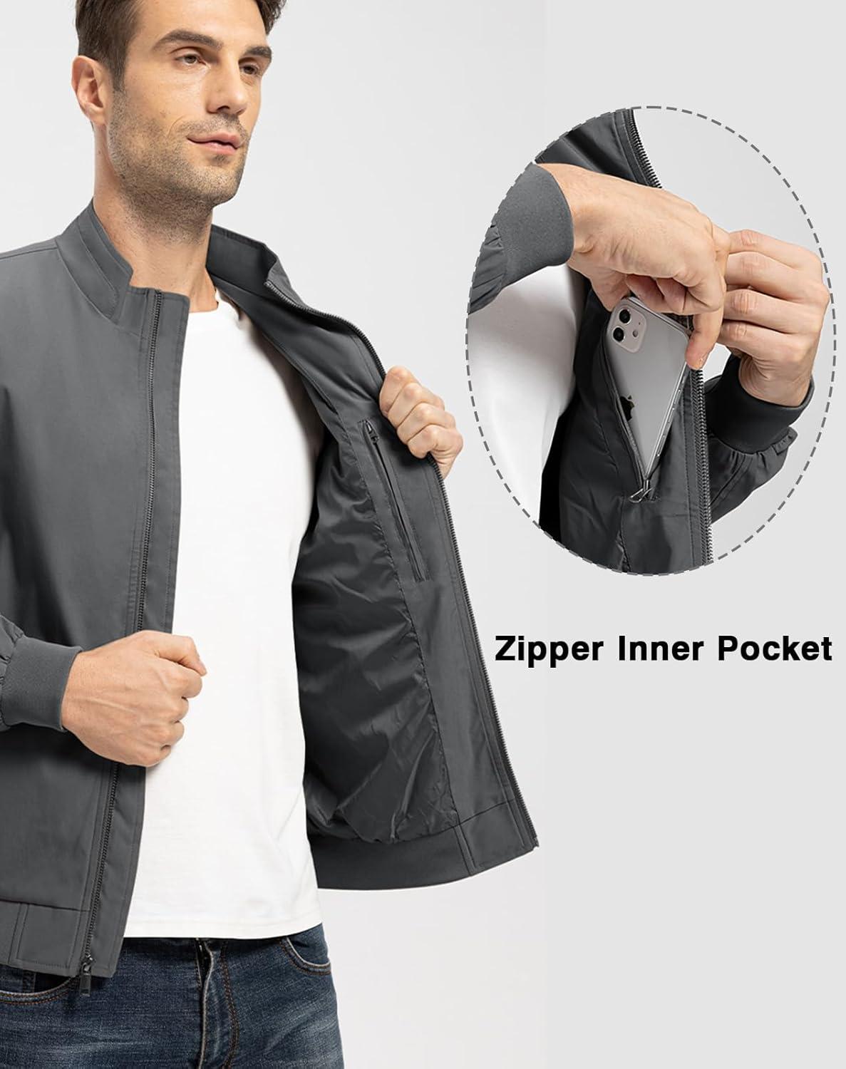 imageTBMPOY Mens Light Jackets Waterproof Bomber Work Jacket Causal Windbreaker Full Zip Golf Dress Outwear CoatsGrey02 Style