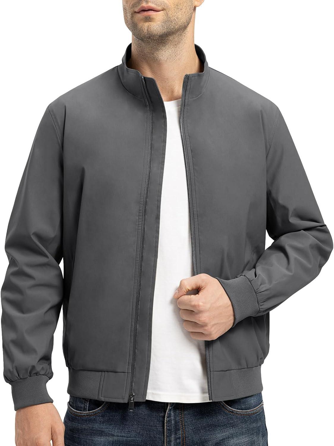 imageTBMPOY Mens Light Jackets Waterproof Bomber Work Jacket Causal Windbreaker Full Zip Golf Dress Outwear CoatsGrey02 Style