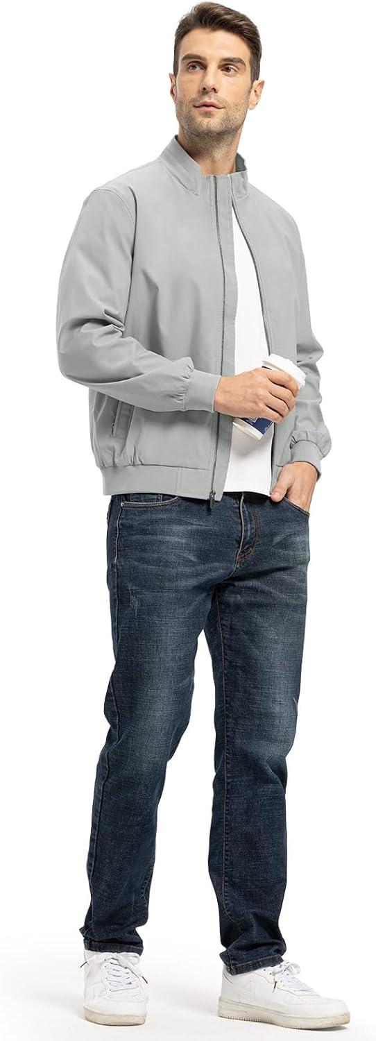 imageTBMPOY Mens Light Jackets Waterproof Bomber Work Jacket Causal Windbreaker Full Zip Golf Dress Outwear CoatsLight Grey02 Style