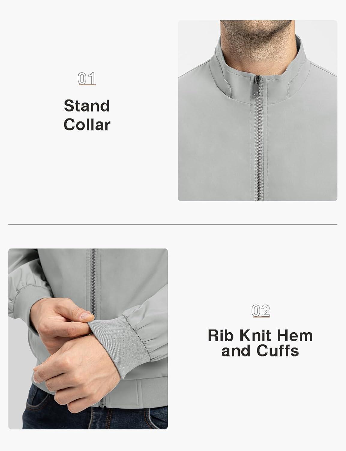imageTBMPOY Mens Light Jackets Waterproof Bomber Work Jacket Causal Windbreaker Full Zip Golf Dress Outwear CoatsLight Grey02 Style