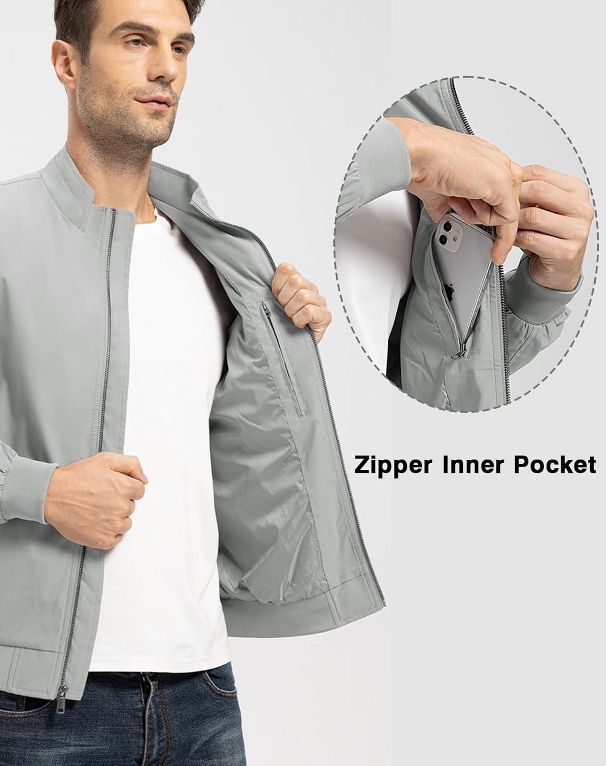 imageTBMPOY Mens Light Jackets Waterproof Bomber Work Jacket Causal Windbreaker Full Zip Golf Dress Outwear CoatsLight Grey02 Style