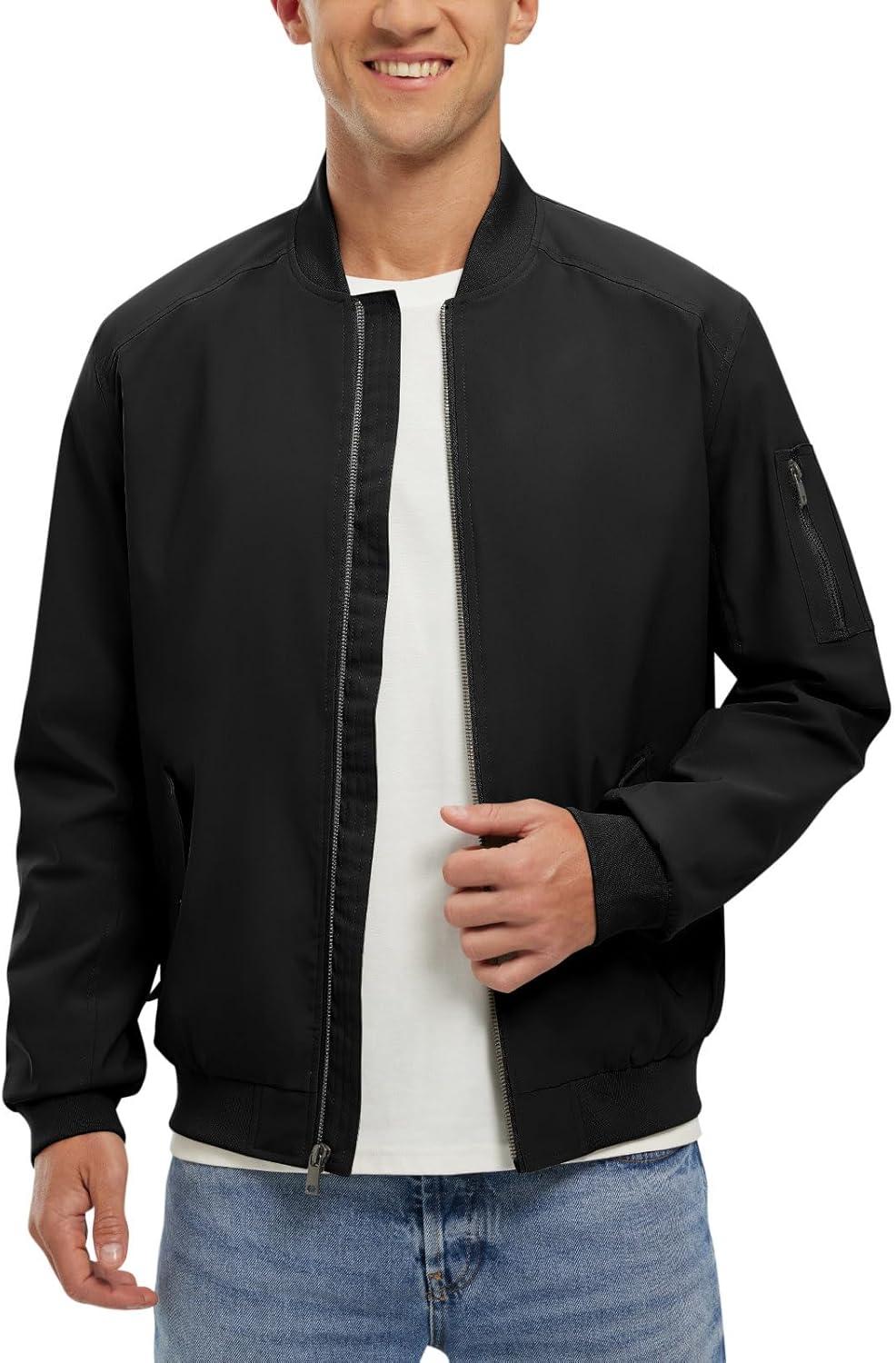 imageTBMPOY Mens Lightweight Bomber Jackets Light Track Jackets Casual Summer Windbreaker Outdoor Golf Fashion Coat for MenA2blackorange